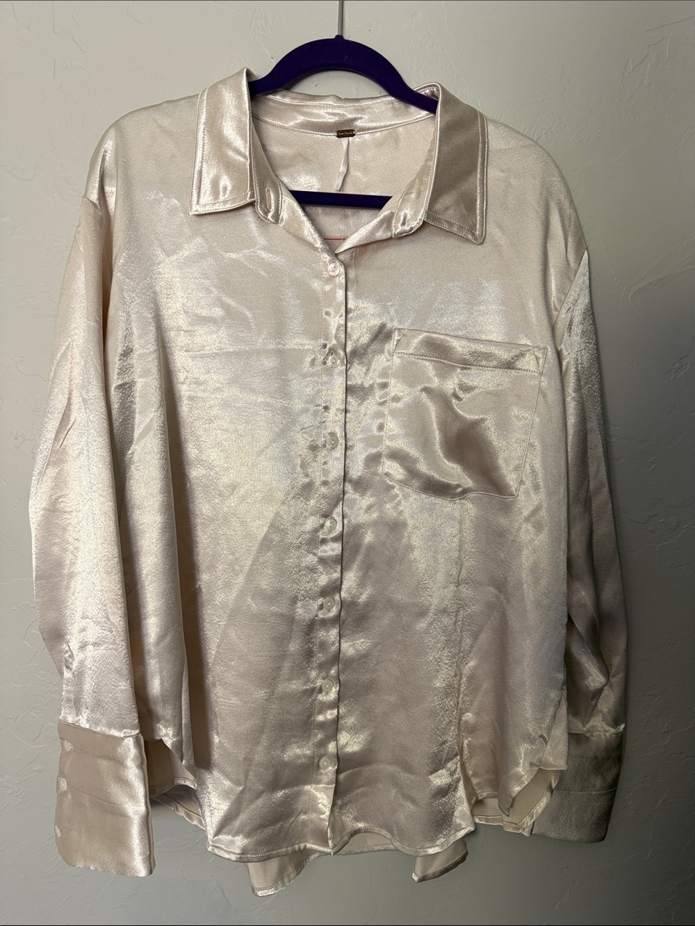 Free People Pearl Satin Button-Down Shirt
